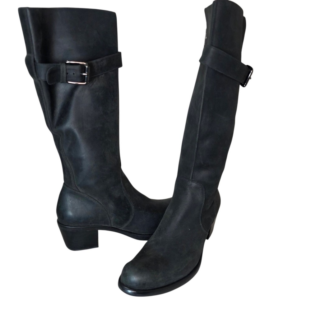 Cole Haan Womens 10B Black Leather Knee High Block Heel Riding Boots